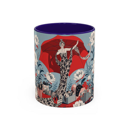 ❤️🌺 The Scarlet Parasol Spectacle Colorful Mug – Art Deco Fashion Elegance