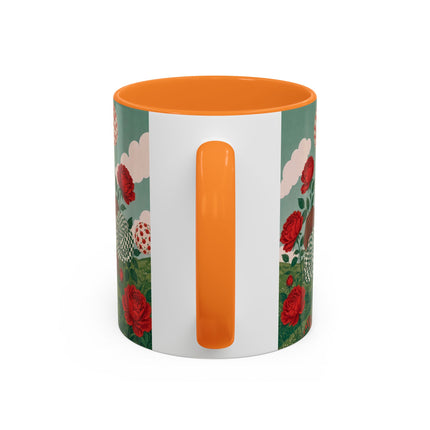 🌹💚 The Scarlet Rose Checkerboard Garden Colorful Mug – Art Deco Floral Whimsy