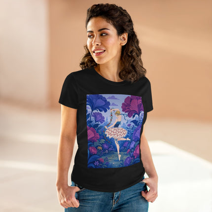 🌸🩰 The Enchanted Garden Ballet Cotton Tee – Art Deco Floral Whimsy