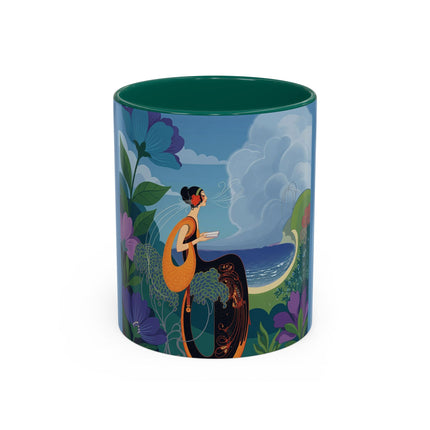 The Lady And The Sea Breeze Colorful Mugs – Art Deco Coastal Serenity