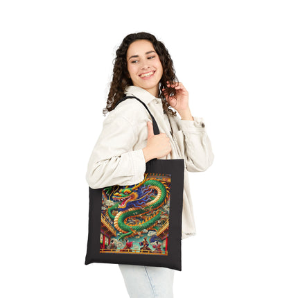 Tibetan Dragon Over Kabuki Duel Cotton Canvas Tote Bag