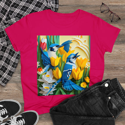 Blue Jays in a Spring Garden Women's Midweight Cotton Tee