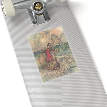Rita Rides on the Dolphin by Warwick Goble Kiss-Cut Stickers (4 Sizes)