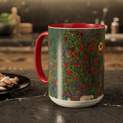 Farm Garden with Sunflowers by Gustav Klimt Colorful Mugs (11oz, 15oz)