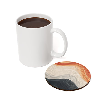 Wave Pattern in Hues of Beige, Orange, Grey, and Black Cork Back Coaster