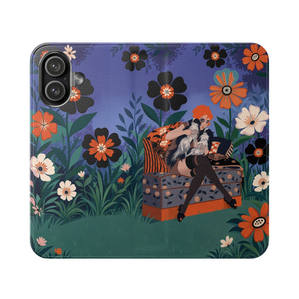 🌺🐈 The Lady Of The Midnight Garden Cat Flip Case – Art Deco Floral Fantasy