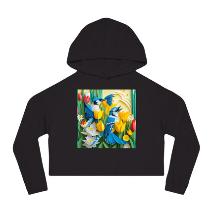 Blue Jays in a Spring Garden Women’s Cropped Hooded Sweatshirt