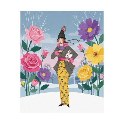 🌸🐇 The Lady Of The Winter Rabbit Garden Matte Vertical Poster – Art Deco Floral Fashion