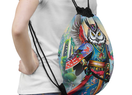 Cyberpunk Samurai Owl Drawstring Bag