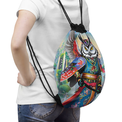 Cyberpunk Samurai Owl Drawstring Bag