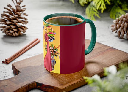 Elegant Holiday Woman with Gifts Colorful Mugs (11oz, 15oz)