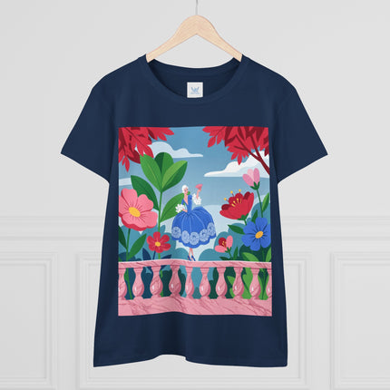 🌸💙 The Lady Of The Flower Terrace Cotton Tee – Colorful Art Deco Garden Elegance
