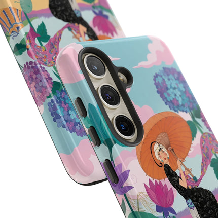 🌊☂️ The Lady Of The Flowered Seashore Phone Case – Art Deco Seaside Fashion