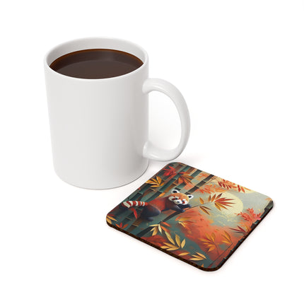 Red Panda at an Autumn Bamboo Grove Cork Back Coaster