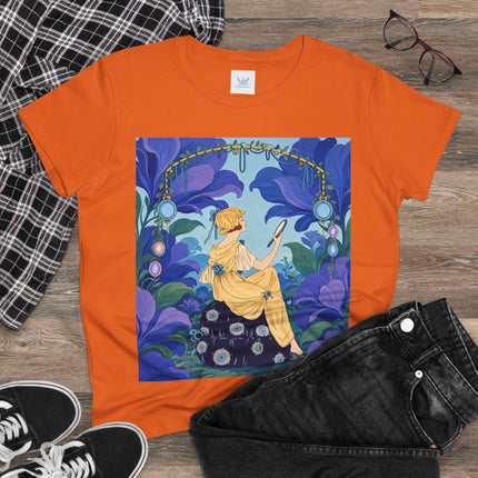 🪞🌺 The Enchanted Garden Mirror Cotton Tee – Art Deco Fashion Whimsy