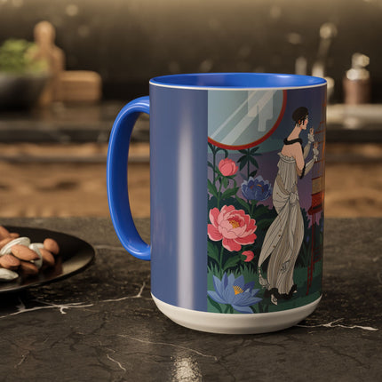 Whispers to the Golden Songbird Colorful Mugs – Art Deco Garden Elegance