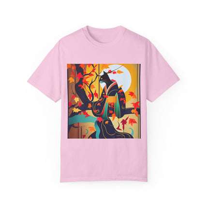 Black Cat in Kimono Unisex Garment-Dyed T-shirt