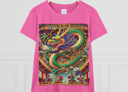 Tibetan Dragon Over Kabuki Duel Women's Midweight Cotton Tee
