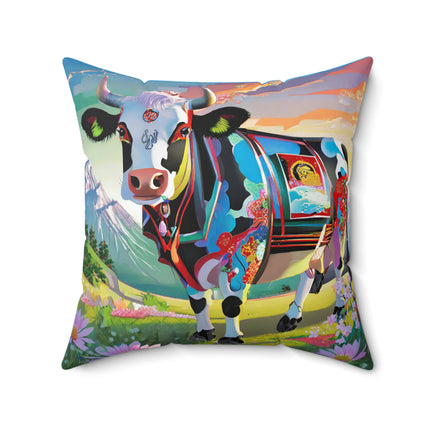 Cyber Glitch Cow Spun Polyester Square Pillow