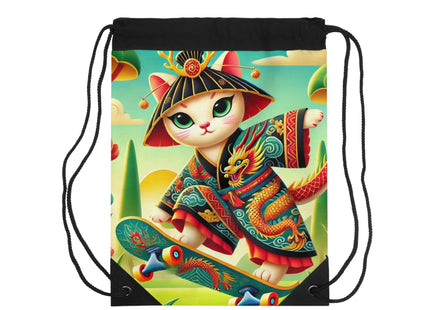 Dragon Dance on Wheels Drawstring Bag
