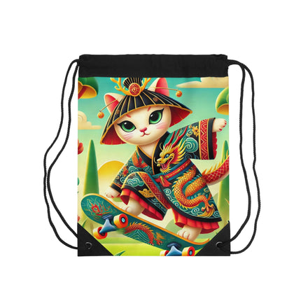 Dragon Dance on Wheels Drawstring Bag