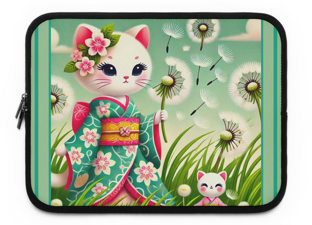 Geisha Kitten and the Dandelion Wish Laptop Sleeve