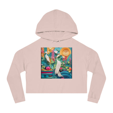 Elegant Egret Oasis Women’s Cropped Hooded Sweatshirt
