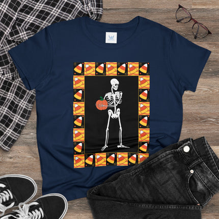 Candy Corn Skeleton Women's Midweight Cotton Tee