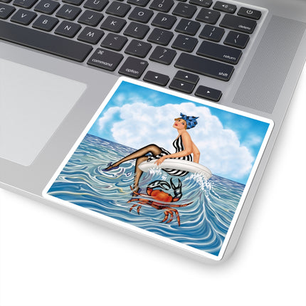 🦀🌊 The Seaside Crab Ride Kiss-Cut Stickers – Art Deco Beach Whimsy