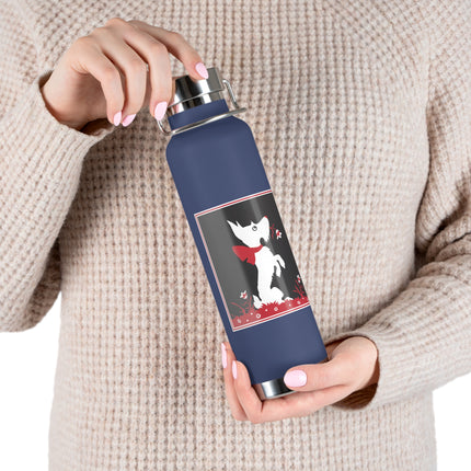 The Enchanting White Terrier with a Red Bow Copper Vacuum Insulated Bottle, 22 oz