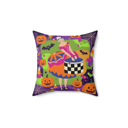 🍬🎃 The Lady Of Candy Corn Hollow Square Pillow – Colorful Halloween Charm