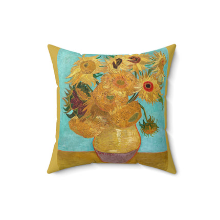 Vase with Twelve Sunflowers by Vincent Van Gogh Spun Polyester Square Pillow