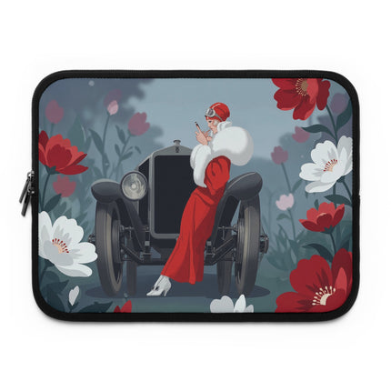 🏎️🌺 The Lady Of The Grand Touring Car Laptop Sleeve – Art Deco Motoring Elegance