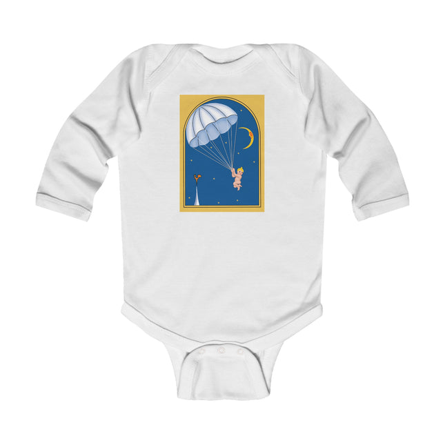 Flight of Wonder Baby Long Sleeve Bodysuit – Vintage Parachute Arrival & Whimsical Sky Journey