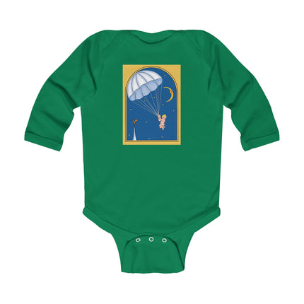 Flight of Wonder Baby Long Sleeve Bodysuit – Vintage Parachute Arrival & Whimsical Sky Journey