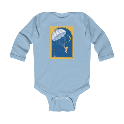 Flight of Wonder Baby Long Sleeve Bodysuit – Vintage Parachute Arrival & Whimsical Sky Journey