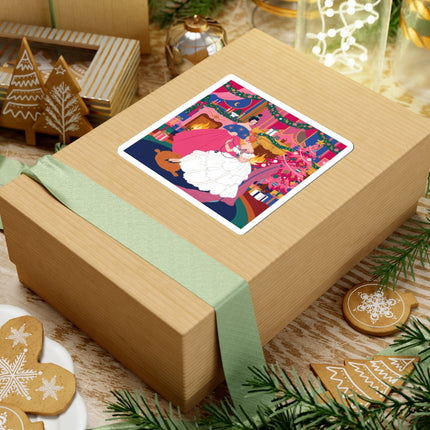 🎀🔥 Christmas By The Fireside Kiss-Cut Sticker – Art Deco Holiday Elegance
