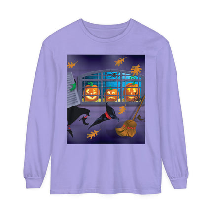 Whimsical Halloween Mischief Unisex Garment-dyed Long Sleeve T-Shirt