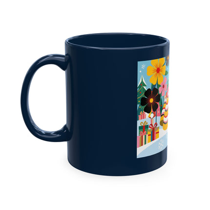 🎄🌸 The Lady Of The Striped Christmas Garden Ceramic Mug – Art Deco Holiday Whimsy