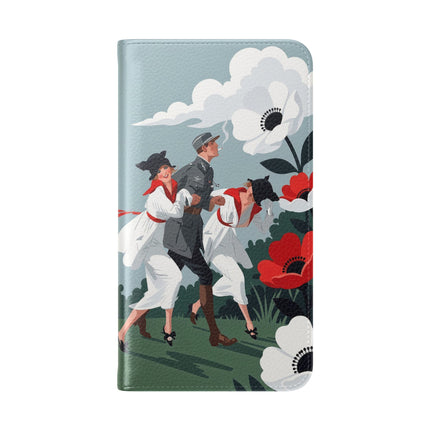 🌺🎩 The Ladies Of The Scarlet Garden Flip Case – Art Deco Floral Adventure