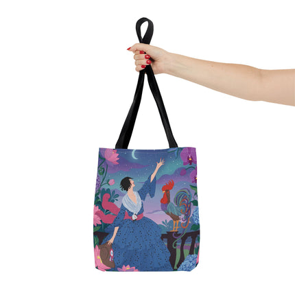 🌙🐓 The Lady Of The Moonlit Rooster Garden Tote Bag – Art Deco Floral Fantasy