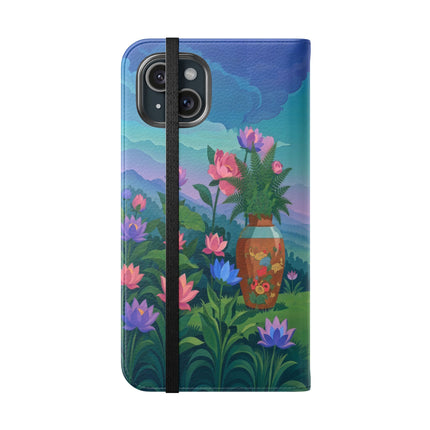 🌸🏔️ The Lady Of The Lotus Valley Flip Case – Art Deco Botanical Reverie
