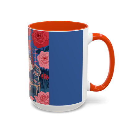 The Lady And The Scarlet Macaw Colorful Mugs – Art Deco Floral Elegance