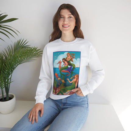 Three Mermaids with Strings of Pearls by Carlo Chiostri Heavy Blend™ Crewneck Sweatshirt