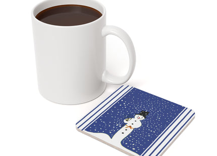 Snowman in Falling Snow Cork Back Coaster