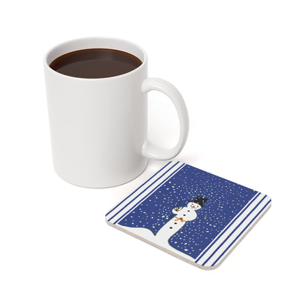 Snowman in Falling Snow Cork Back Coaster