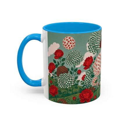 🌹💚 The Scarlet Rose Checkerboard Garden Colorful Mug – Art Deco Floral Whimsy