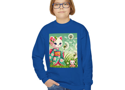 Geisha Kitten and the Dandelion Wish Youth Crewneck Sweatshirt