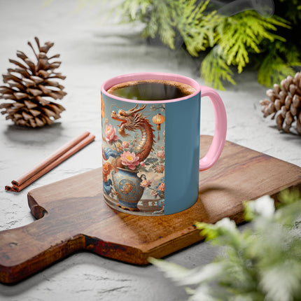 Golden Dragon & Lantern Lady Colorful Mug – Imperial Dragon & Elegant Harmony
