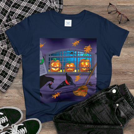 Whimsical Halloween Mischief Women's Midweight Cotton Tee